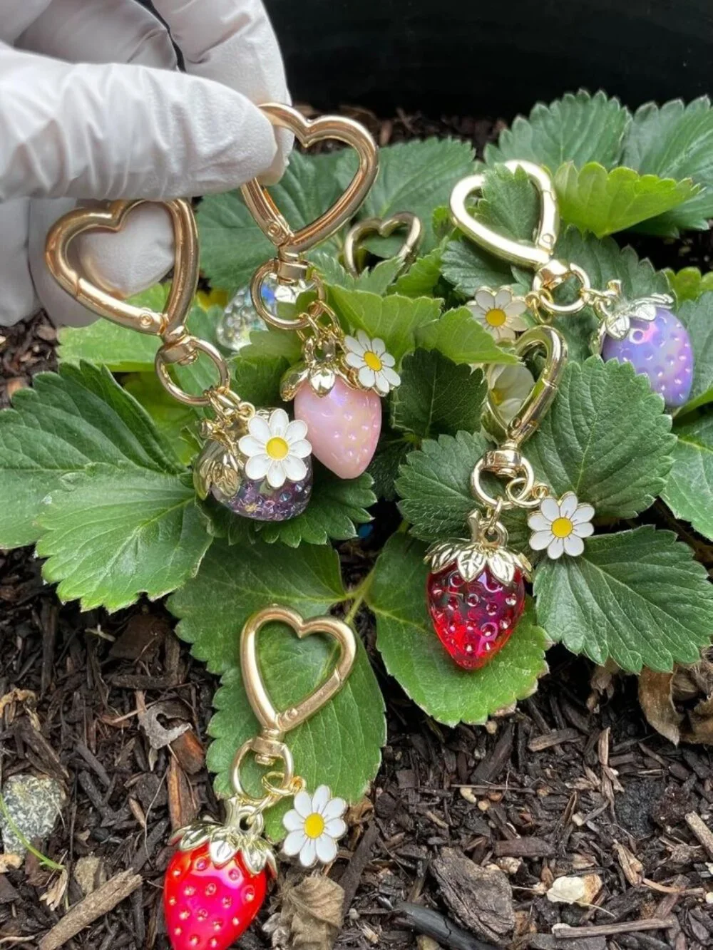 Adorable Strawberry Heart Keychain Bag Charm - Cute Purse Accessory for Women